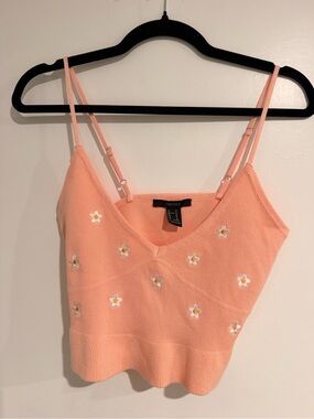 Forever 21 Peach Knit Daisy Embroidered Cami